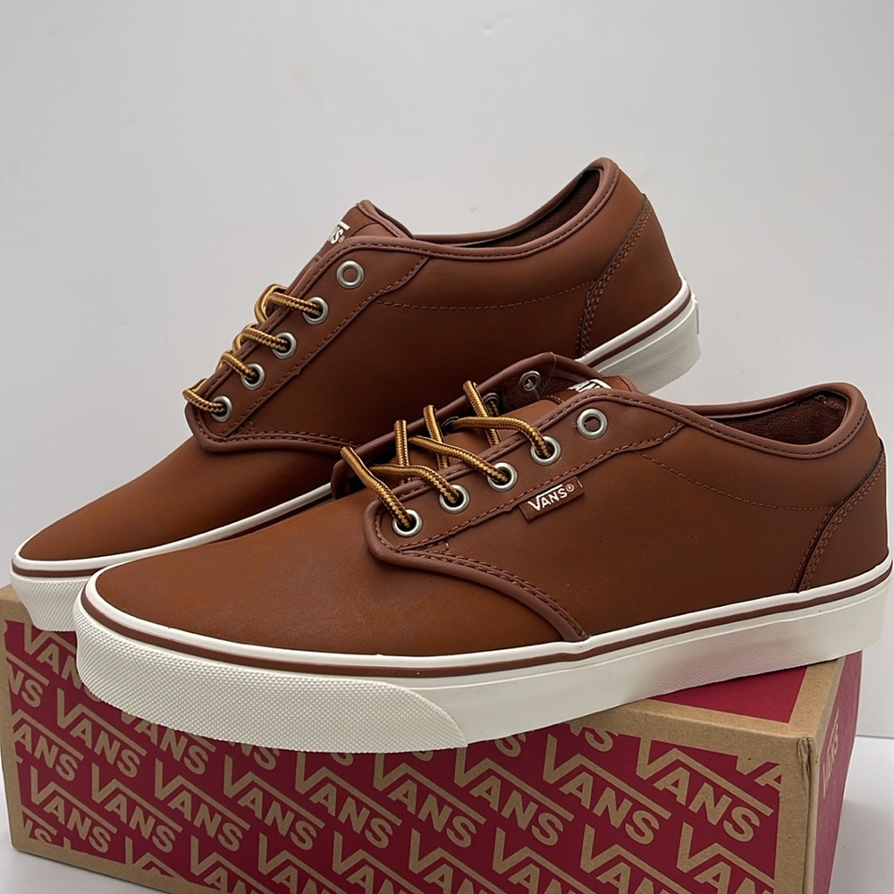 Vans WMNS Brown Leather Sneakers White Accents Atwood (Leather)Brown/ Marshmallo - Picture 8 of 16